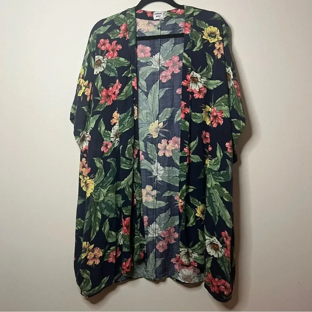 ARITZIA SUNDAY BEST Aitken Tropical Beachy Boho Flowy Longlined Open Kimono